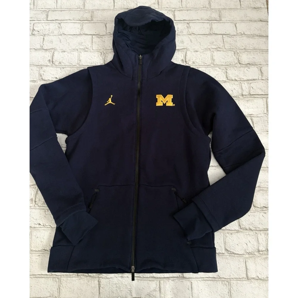 Jordan Hoodie Men Medium Blue 465 Icon‎ Fleece Michigan Wolverines Tech Full Zip